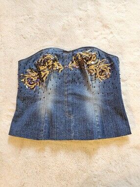 Vintage Randolph Duke The Jeans Look Sequin Detail Strapless Corset Top Size 8